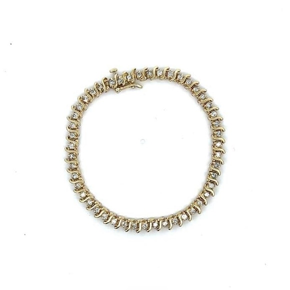 14K Yellow Gold & Diamond Tennis S Bracelet - Picture 1 of 8